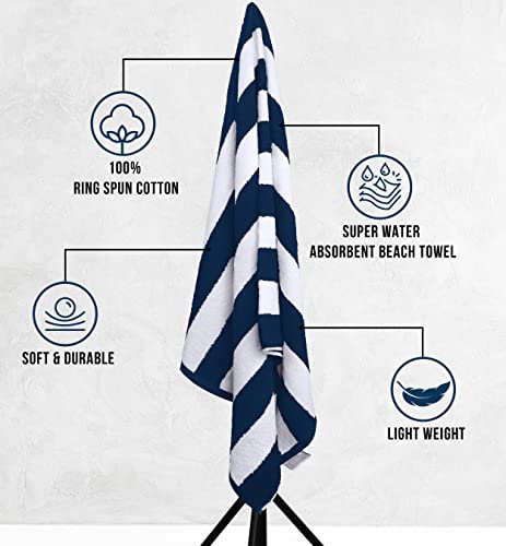 Utopia Towels [4 Pack Cabana Stripe Beach Towel, (30 x 60 Inches) Oversized 100% Ring Spun Cotton Pool Towels, Highly Absorbent Quick Dry Bath Towels for Bathroom, and Swim Towel (Navy)