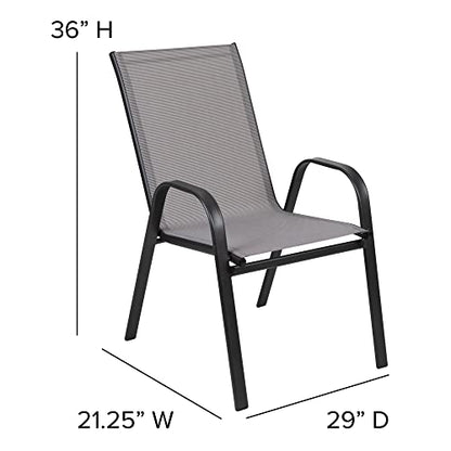Flash Furniture Brazos 7 Piece Outdoor Patio Dining Set - 6 Gray Flex Comfort Stack Chairs - 55" Tempered Glass Patio Table with Umbrella Hole