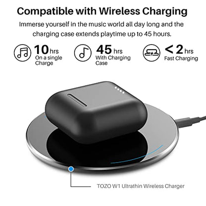TOZO T6 True Wireless Earbuds Bluetooth 5.3 Headphones Touch Control with Wireless Charging Case IPX8 Waterproof Stereo Earphones in-Ear Built-in Mic Headset Premium Deep Bass Black (2022 Upgraded)