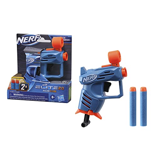 Nerf Elite 2.0 Ace SD-1 Dart Blaster, 2 Nerf Elite Darts, Pull Down Priming, Nerf Blasters, Kids Outdoor Toys for 8 Year Old Boys and Girls and Up, Dart Storage