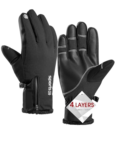 Pleneal Winter Waterproof Gloves for Men - Snow Ski Gloves with 10 Touchscreen Fingers & Comfortable Multiple-Layer Lining, Elastic Wrist Band