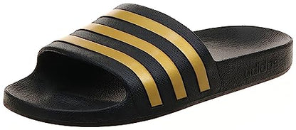 adidas Unisex Adilette Aqua Slides Sandal, Core Black Gold Metallic Core Black, 4 US Men