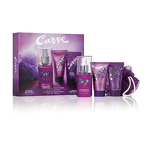 Curve Crush for Women Perfume Fragrance Set, Body Wash & Lotion, Fragrance Mist and Loofa, Day or Night Scent, 4 Piece Set