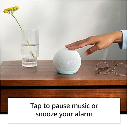Echo Dot (5th Gen) with Clock | Glacier White with Kasa Smart Plug Mini