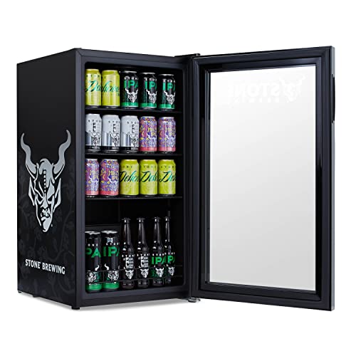 NewAir Beverage Refrigerator Cooler with 126 Can Capacity - Mini Bar Beer Fridge with Right Hinge Glass Door - Cools to 37F - Stone Brewing Black Custom Design