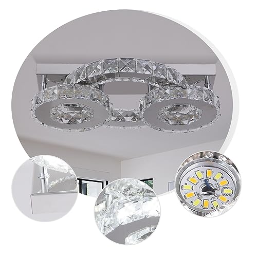 Zenouidle Dimmable Crystal Chandelier Modern Crystal Ceiling Light 3 Rings LED Flush Mount Celiling Light Fixture for Dining Room Bedroom Living Room
