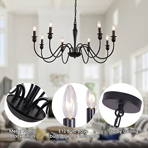 ANKYLHUA Black 8 Lights Farmhouse Chandelier for Dining Room Industrial Pendant Ceiling Light Fixture French Country Chandeliers for Dining Room, Living Room, Bedroom, Kitchen