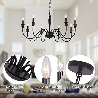 ANKYLHUA Black 8 Lights Farmhouse Chandelier for Dining Room Industrial Pendant Ceiling Light Fixture French Country Chandeliers for Dining Room, Living Room, Bedroom, Kitchen