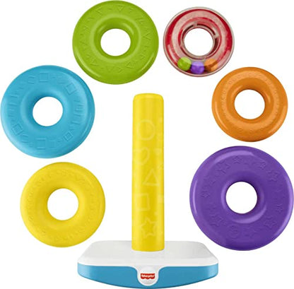 Fisher-Price Toddler Toy Giant Rock-A-Stack, 6 Stacking Rings with Roly-Poly Base for Ages 1+ Years, 14+ Inches Tall