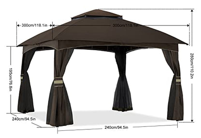 ABCCANOPY 10x10 Outdoor Gazebo - Patio Gazebo with Mosquito Netting, Outdoor Canopies for Shade and Rain for Lawn, Garden, Backyard & Deck (Brown)
