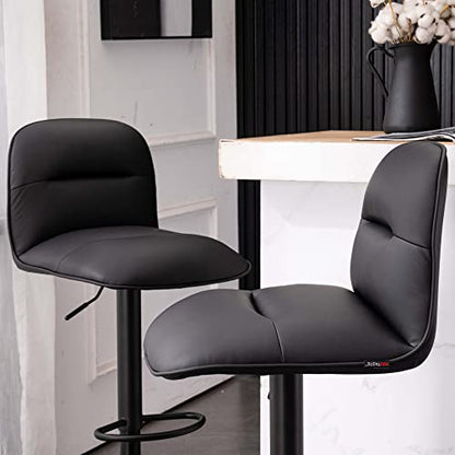YOUTASTE Black Bar Stools Set of 2 PU Leather Upholstered Counter Height Barstools Adjustable 360 Swivel Metal Thickened High Back Bar Chairs Kitchen Island Stools