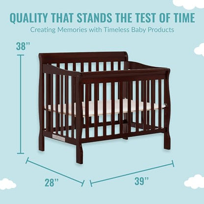 Dream On Me Aden 4-in-1 Convertible Mini Crib In Espresso, Greenguard Gold Certified, Non-Toxic Finish, New Zealand Pinewood, With 3 Mattress Height Settings