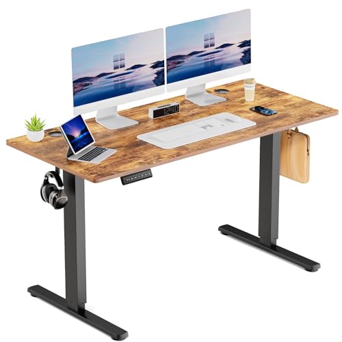 DUMOS 55 Inch Electric Standing Office Desk Height Adjustable Sit Stand up PC Workstation Wood Computer Work Table for Home Bedroom Gaming Room