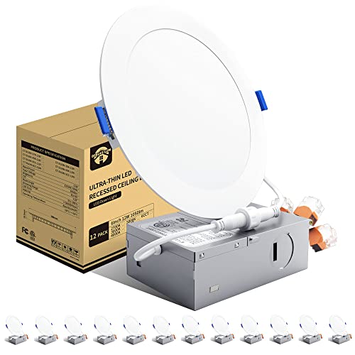 Deruce Lum 12 Pack 6 Inch 3000k Ultrathin Led Recessed Light, Superbright recessed Lighting 6 inches led recessed Light for Living Room Bedroom Kitchen Hallway12W 1050lm- ETL&Energy Star Certified