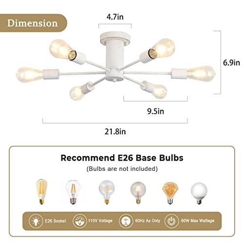 Vintage White Sputnik Chandeliers for Dining Room- Antique White Farmhouse Modern Chandelier, Vintage Design Semi Flush Mount Ceiling Light Fixture Entryway Table for Living Room Track Lighting