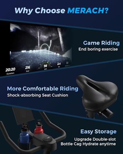 MERACH Exercise Bike for Home with Exclusive App, Stationary Bike with Enhanced Electronic LED Monitor, Silent Belt Drive and Comfortable Seat Cushion for Home Cardio Workout
