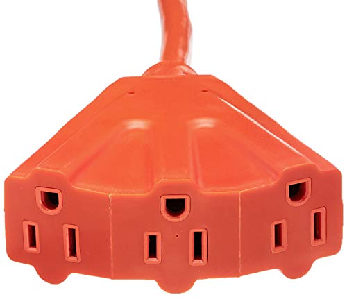Amazon Basics 25-Foot 3-Prong Vinyl Indoor/Outdoor Extension Cord with 3 Outlets - 13 Amps, 1625 Watts, 125 VAC - Orange