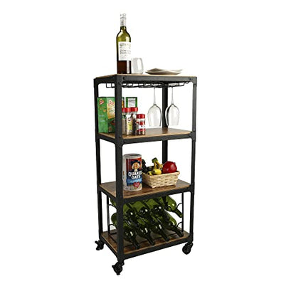 Mind Reader Bar Cart, Wine Rack, Kitchen Storage, Rolling, Utility Cart, Storage, Wood, Metal, 17.85"L x 12"W x 39"H, Brown