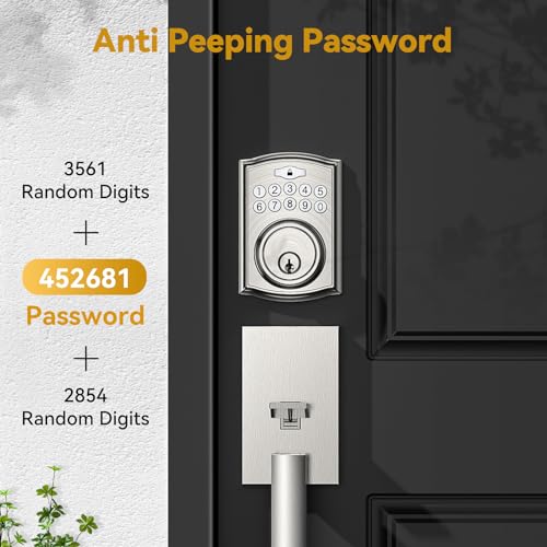 Keyless Entry Door Lock with Handle,Brightify Electronic Keypad Deadbolt, Front Door Lock Set keyless Entry - Auto Lock,Backlit,Easy Installationm, Front Door Handle Sets, Satin Nickel Brushed