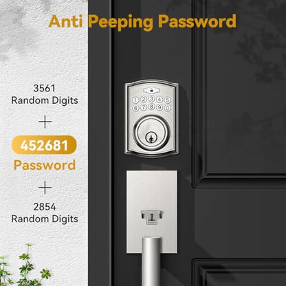 Keyless Entry Door Lock with Handle,Brightify Electronic Keypad Deadbolt, Front Door Lock Set keyless Entry - Auto Lock,Backlit,Easy Installationm, Front Door Handle Sets, Satin Nickel Brushed