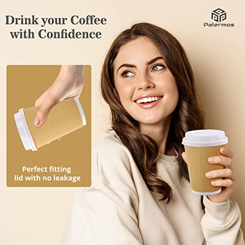 UPDATE: ALIVE AGAIN! PALERMOS [12 oz-100 Pack Disposable Coffee Cups with Lids 12 Oz- To Go Coffee Paper Cups with Lids & Stirrers - Hot/Cold Paper Coffee Cups for Drinks, Tea, Coffee -Hot Cups for Shops, Cafes, Home