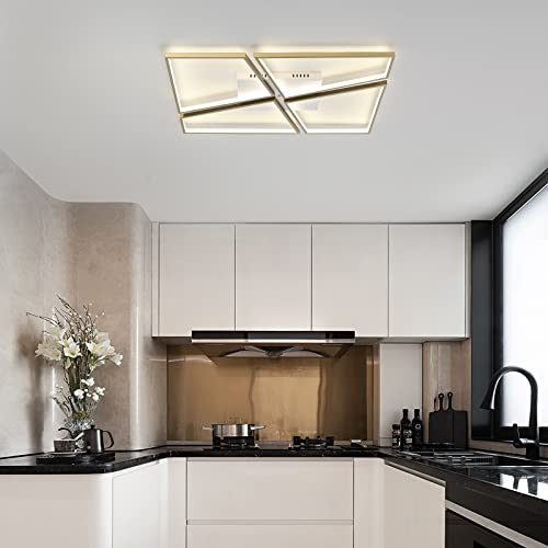YEEZONE LED Ceiling Light Fixtures, 10000LM 120W Gold Close to Ceiling Light, with Memory Remote Control Dimmable 3000K-6500K for Dining Room, Living Room, Kitchen, Bedroom, Office (Gold)