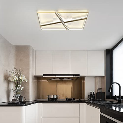 YEEZONE LED Ceiling Light Fixtures, 10000LM 120W Gold Close to Ceiling Light, with Memory Remote Control Dimmable 3000K-6500K for Dining Room, Living Room, Kitchen, Bedroom, Office (Gold)