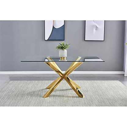 Best Quality Furniture 5PC Dining Set (1 Table + 4 Chairs), White, Gold