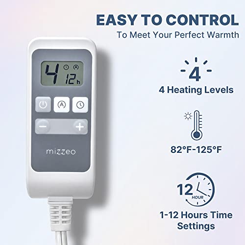 MIZZEO Heated Blanket Electric Blanket Twin-Fast Heating Blanket with 4 Heating Levels & 1-12 Hours Auto-Off Time Settings, ETL Certified, Machine Washable, Double Soft Flannel (62" x 84" Brown)