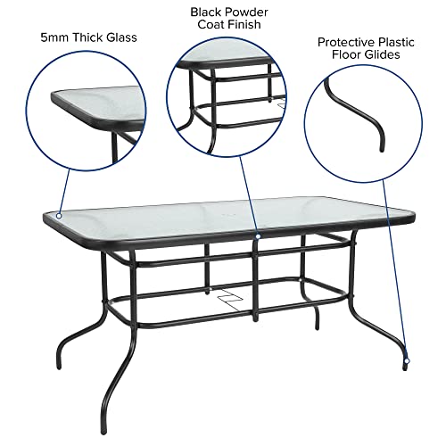 Flash Furniture Brazos 7 Piece Outdoor Patio Dining Set - 6 Gray Flex Comfort Stack Chairs - 55" Tempered Glass Patio Table with Umbrella Hole