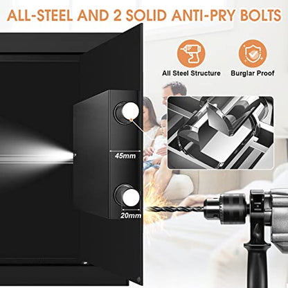 1.6 Cub Home Safe Box Fireproof Waterproof with Anti-Theft Alarm, Removable Shelf, Digital Fire Safe with Keypad Led Indicator, Security Money Safe for Firearm Ammo Cash Jewelry Medicines Document