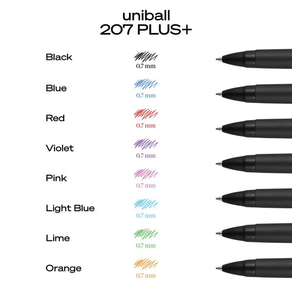 uniball 207 Plus+ Retractable Gel Pens 12 Pack in Black with 0.7mm Medium Point Pen Tips - Uni-Super Ink+ is Smooth, Vibrant, and Protects Against Water, Fading, and Fraud