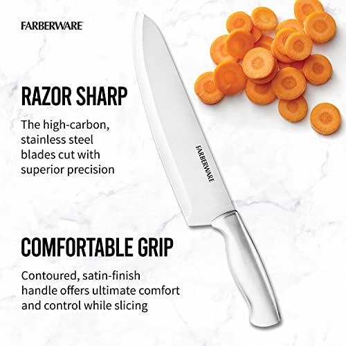 Farberware 5152497 15-Piece High-Carbon Stamped Stainless Steel Kitchen Knife Set with Wood Block, Steak Knives, Razor-Sharp, Black