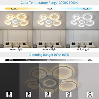 RUIBOOXIN Modern LED Ceiling Light 38.2in 90W Dimmable LED Ceiling Lights with Remote Control 6 Squares Frame Semi Flush Mount Ceiling Light Fixtures for Living Room Dining Room Bedroom Kitchen…