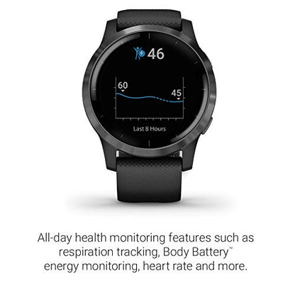 Garmin Vivoactive 4, GPS Smartwatch, Features Music, Body Energy Monitoring, Animated Workouts, Pulse Ox Sensors and More, Black