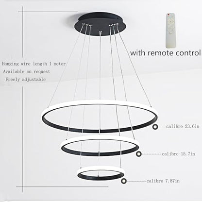 My Precious Modern LED Chandelier, 3 Rings Chandelier with Remote Control, Dimmable Chandelier, High Ceiling Hanging Restaurant LED Chandelier for Bedroom
