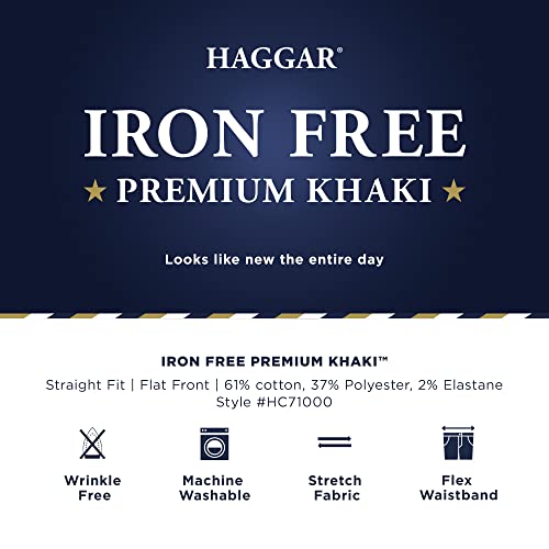 Haggar Men's Iron Free Premium Khaki Straight Fit Flat Front Flex Waist Casual Pant, Black, 30 x 32