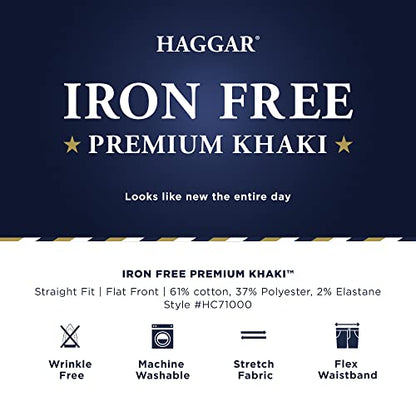Haggar Men's Iron Free Premium Khaki Straight Fit Flat Front Flex Waist Casual Pant, Black, 30 x 32