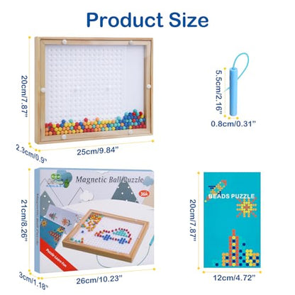 FUQUN Magnetic Dots Board for Kids, Magnetic Drawing Board with Magnetic Pen & Beads for Toddlers, Magnetic Dot Art Montessori Preschool Educational Toys, Travel Toys for Kids, 24 Patterns Included