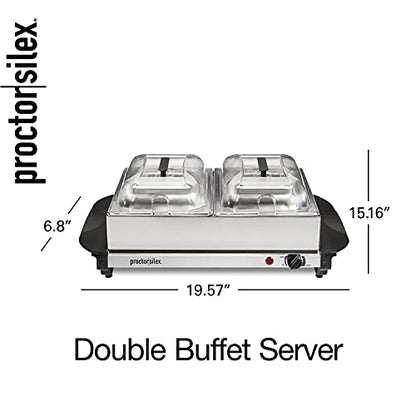 Proctor Silex Buffet Server & Food Warmer, Adjustable Heat, for Parties, Holidays and Entertaining, Two 2.5 Quart Oven-Safe Chafing Dish Set, Stainless Steel