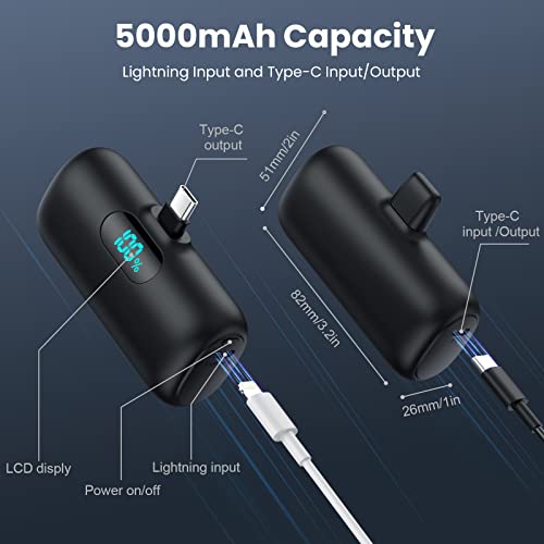 [2-Pack] Mini Portable Charger 5000mAh Power Bank, 3A PD USB C Cell Phone Portable Power, LCD Display Battery Pack Compatible with Android Phone/Samsung Galaxy S22,S21/Note/Moto/LG/Pixel /Nexus ect