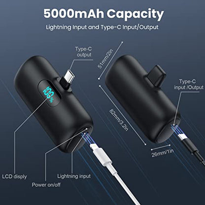 [2-Pack] Mini Portable Charger 5000mAh Power Bank, 3A PD USB C Cell Phone Portable Power, LCD Display Battery Pack Compatible with Android Phone/Samsung Galaxy S22,S21/Note/Moto/LG/Pixel /Nexus ect
