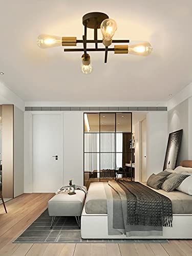 Ridiss Semi Flush Mount Ceiling Light, E26 Sputnik Chandelier Lighting 4-Lights Kitchen Flush Mount Light Fixture for Dining,Room Living,Room Bedroom, Foyer