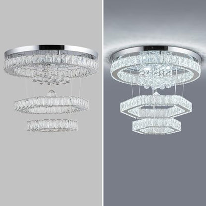 Zswanbei 19.6" Crystal LED Chandelier Pendant Light Fixture Stainless Steel 3 Ring Modern Ceiling Lamps for Living Room Dining Room Bedroom (Cool White)