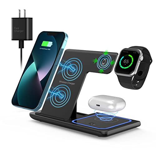 Wireless Charger,ANYLINCON 3 in 1 Wireless Charger Station for Apple iPhone/iWatch/Airpods,iPhone15 14,13,12,11 (Pro, Pro Max)/XS/XR/XS/X/8(Plus),iWatch 7/6/SE/5/4/3/2,AirPods 3/2/pro