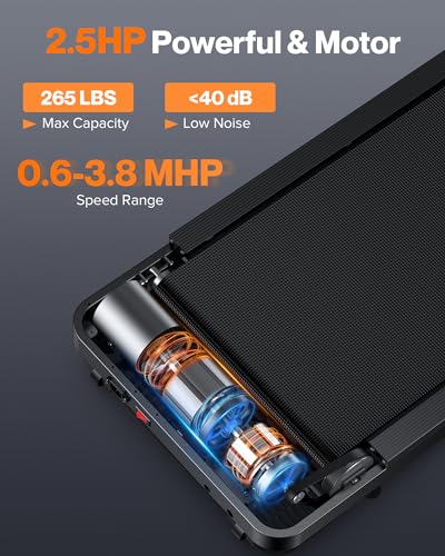 Under Desk Walking Pad Treadmill: [Voice Controlled] Smart Incline Treadmill Works with ZWIFT KINOMAP WELLFIT APP for Home Office - 265Lbs Capacity Quiet Treadmills with LED Screen Remote Control