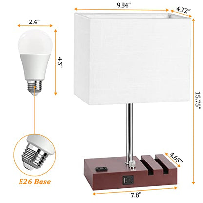 Dott Arts Bedside Lamp for Bedroom, Fully Dimmable Table Lamp with USB Ports, Small Table Lamps with Charging Station AC Outlet and Phone Stands Nightstand Lamp for Living Room(LED Bulb Included)
