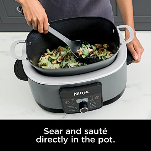 Ninja MC1001 Foodi PossibleCooker PRO 8.5 Quart Multi-Cooker, with 8-in-1 Slow Cooker, Dutch Oven, Steamer & More, Glass Lid Integrated Spoon, Nonstick, Oven Safe Pot to 500°F, Sea Salt Gray