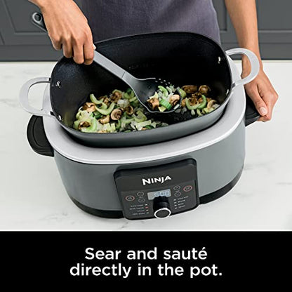 Ninja MC1001C Foodi PossibleCooker PRO 8.5 Quart Multi-Cooker, with 8-in-1 Slow Cooker, Dutch Oven, Steamer & More, Glass Lid & Integrated Spoon, Nonstick, Oven Safe Pot to 500°F, Sea Salt Gray