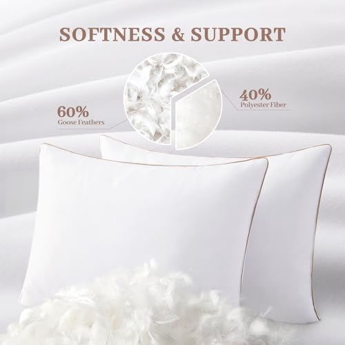 Bafode Bed Pillows Feather and Polyesterfor Sleeping 2 Pack Standrad Size Set of 2 for Sleeping White Pillow Insert Soft Hotel Pillows 20x26